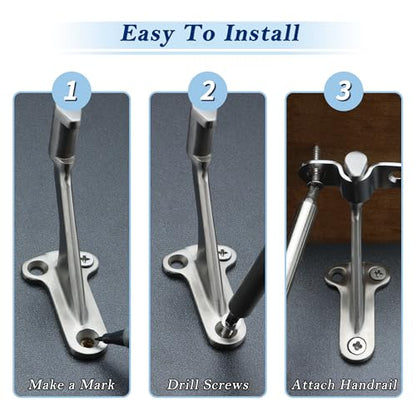 YANYUCB 3''Handrail Brackets,304 Stainless Steel Handrail Stair Brackets,Heavy Duty Support Hardware for Stairways,Home or Office Staircase Hand Rail Bracket with Screws(3 Pack) - style: Polished Silver