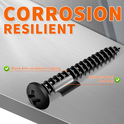 100 PCS #6 X 1 inch 18-8 (A2) Stainless Steel Pan Head Phillips Wood Screws, Black Coated Full Thread No.6 X 1'' Multipurpose Screw by TPOHH - size: #6 X 1 inch
