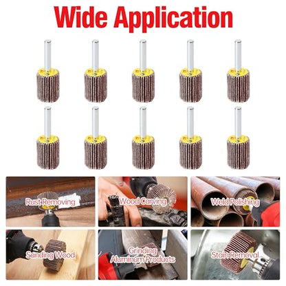 HUHAO 10 PCS Abrasive Flap Wheel Sander Set, 80 Grit 1/4" Shank Sanding Wheels Aluminum Oxide Flap Wheel Sander Drill, Die Grinder Rotary Flapper Wheel for Remove & Polish Rust,20 * 6 - style: 10Pcs(20*25*6)