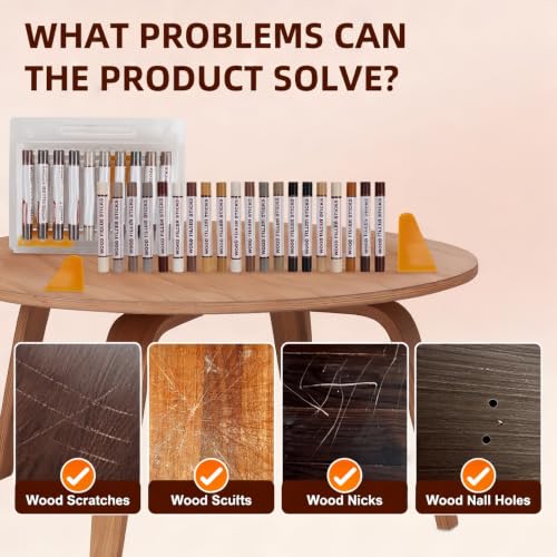 Wood Filler Sticks (20Colors) - Wax Repair Crayons for Scratches, Scuffs & Nail Holes on Furniture, Floors & Cabinets