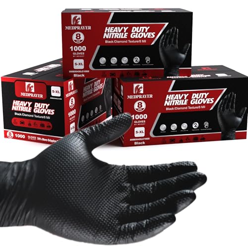 Industrial Nitrile Gloves – Heavy Duty Latex & Powder Free Disposable Gloves with Diamond Texture - color: Black, size: Small (Pack of 50)