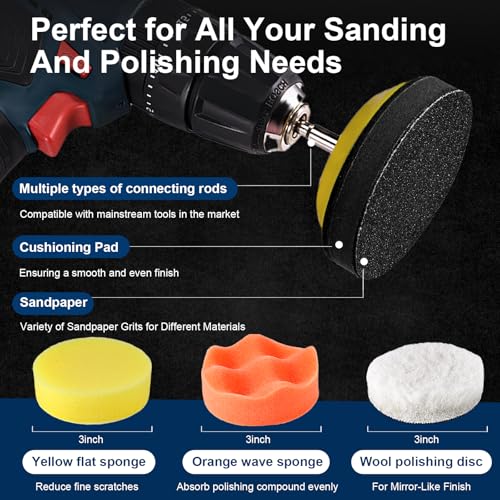 199 PCS 3 Inch Wet Dry Sanding Discs 60-10000 Grit Hook and Loop Sandpaper - style: 3 Inch Sanding Discs with Polishing Pads