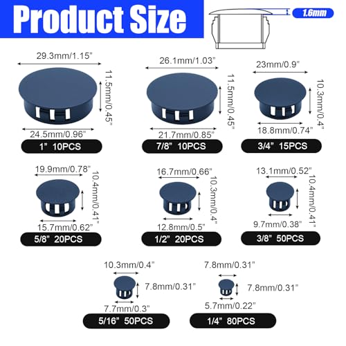 255PCS Plastic Hole Plugs Black Plastic Plug Kit Flush Type Hole Plugs - size: 255PCS-8Size-Black