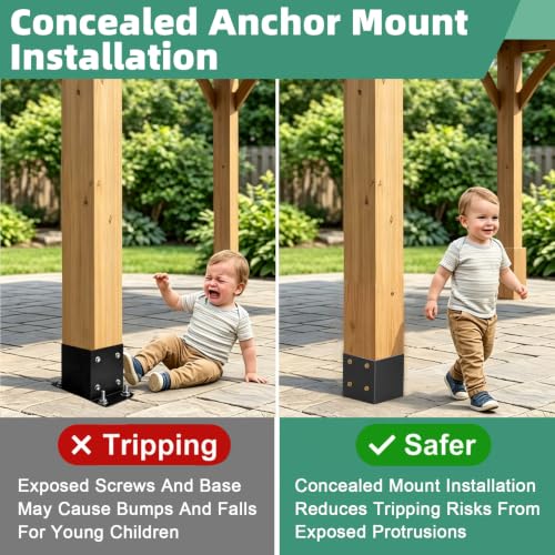 6x6 Post Base, Concealed Fastener Concrete Post Anchor,Elevated Post Base - size: 6×6inch 2PCS