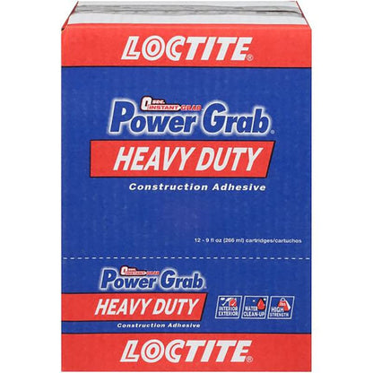 Loctite Power Grab Express Heavy Duty Construction Adhesive, 9 fl oz Cartridge - Versatile Constuction Glue for Wood, Wall, Tile, Foam Board & More (Pack of 12)