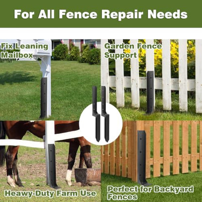 2 Pack Fence Post Repair Stakes, Heavy Duty Fence Post Mender Kit for Repairing Leaning, Loose and Broken 4x4 Wood Fence Posts with Steel No-Dig Support Brace