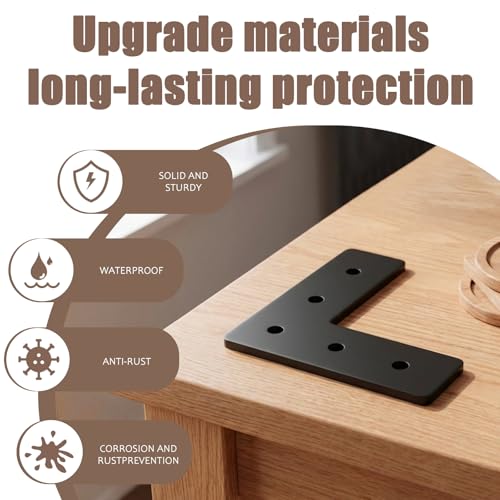 4 Pack 4" L Mending Plate 4 x 4 Black Steel Flat Corner Brace - size: 4inx4inx5mm
