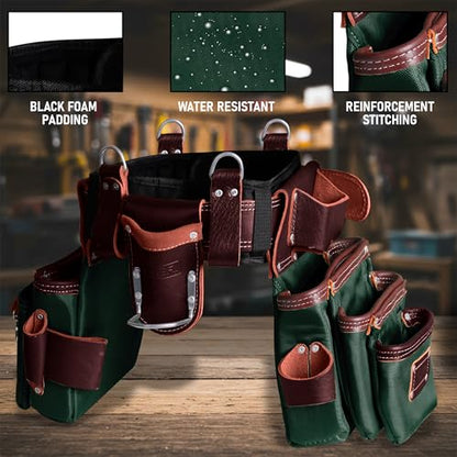 Fueri Electrician Tool Belt and Suspender Combo, Back Support Padded Belt - color: Green & Maroon Tool Belt With Suspender, size: Large ( 36''- 42'' )