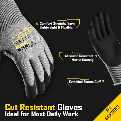 COOLJOB ANSI A5 Cut Resistant Gloves 12 Pairs, Nitrile Rubber Dipped Safety Work Gloves for Men, Knife Proof with Grip Coating for Construction Warehouse Glass Wood Work, Grey Small - size: Small, style: A5 Pack of 12