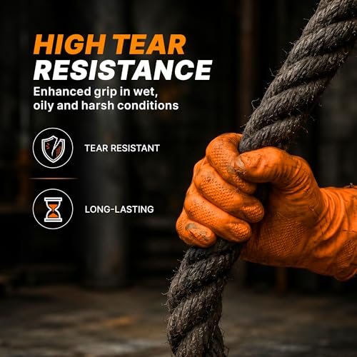 TitanFlex Heavy Duty Industrial Orange Nitrile Gloves, 8-mil, Gloves Disposable Latex Free with Raised Diamond Texture Grip, Powder Free, Rubber Glove, Mechanic Gloves,100-ct Box (Large) - color: 02 8mil (100ct), size: Large