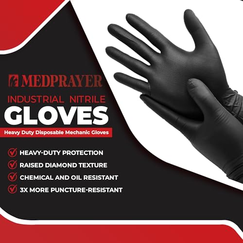 Industrial Nitrile Gloves – Heavy Duty Latex & Powder Free Disposable Gloves with Diamond Texture - color: Black, size: Small (Pack of 300)