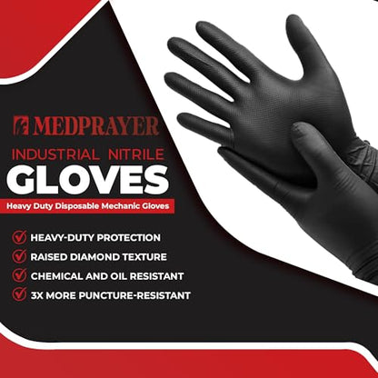 Industrial Nitrile Gloves – Heavy Duty Latex & Powder Free Disposable Gloves with Diamond Texture - color: Black, size: Small (Pack of 300)