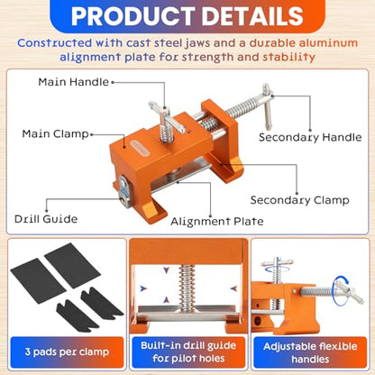 Cabinet Clamps 4 Pack, Protective Pads Included (4, Orange) - color: Orange