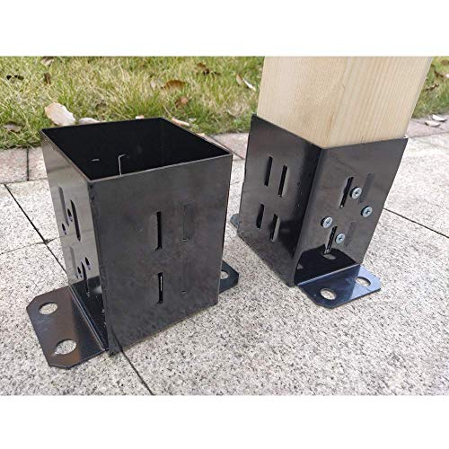 JINHAN 4x4 Wood Fence Post Base Brackets | Heavy Duty Powder-Coated 13-Gauge Steel Anchor Support, Come with Screws and Concrete Anchors (4 Pack)