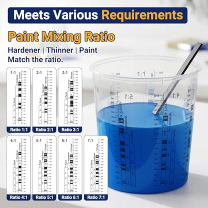 Gartful 12 Pack 64oz 1900ml Clear Plastic Paint Mixing Cups with 12 Stir Sticks - Disposable Graduated Measuring Cups for Paint, Resin & Epoxy with ML Scale & 3-Column Ratios (1:1-7:1) for DIY Crafts - size: 64oz / 1900ml