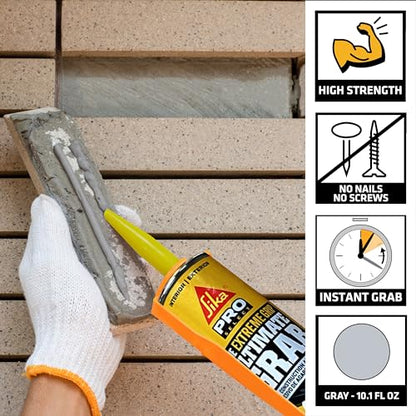 Sika SikaBond - Ultimate Grab Instant Polyurethane Adhesive - Gray - Ideal for Indoor and Outdoor use - Waterproof and Water immersible - 10.1 fl.oz
