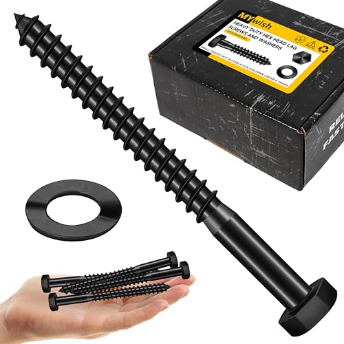 Mywish (50Sets) 3/8" x 4" Lag Bolts, 304 Stainless Steel 3/8 inch Lag Screws Bolts for Wood, Heavy Duty Hex Head with Flat Washers Bolt Kit, Black Oxided - size: 3/8 x 4"
