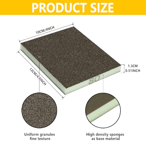 16PCS 100 Grits Sanding Sponge Medium Sanding Block, Washable and Reusable Wet Dry Sandpaper Sponge， Sander Sponges for Wood Drywall Metal Wood - color: Brown, size: 100 Grits-16PCS