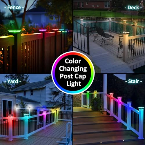 T-SUN Solar Post Cap Lights 6 Pack, RGBCW Fence Post Solar Lights Black - color: Black-RGBCW, size: 6 Pack