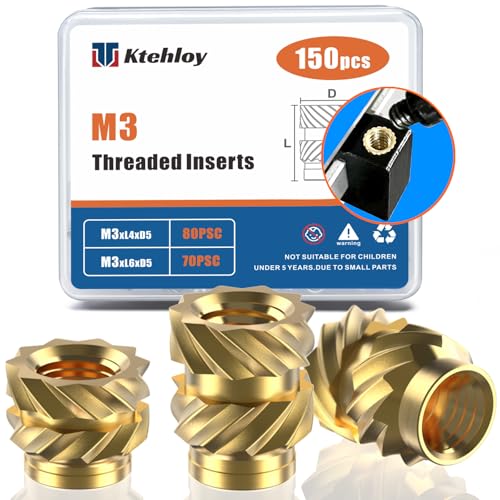 150Pcs M3 Threaded Inserts, M3 Female Thread Metric Knurled Nuts Assortment Kit, Brass Heat Set Insert for Plastic and 3D Printing Components (M3x4x5, M3x6x5)