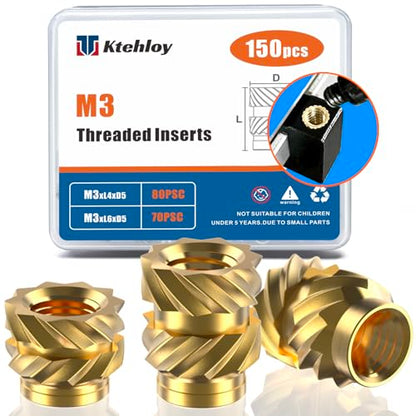 150Pcs M3 Threaded Inserts, M3 Female Thread Metric Knurled Nuts Assortment Kit, Brass Heat Set Insert for Plastic and 3D Printing Components (M3x4x5, M3x6x5)
