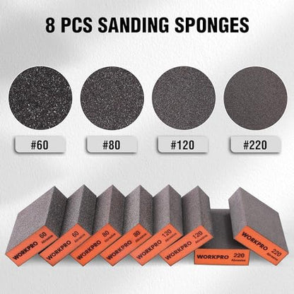 WORKPRO Sanding Sponge, 8 Pack Wet and Dry Dual-use Sanding Block