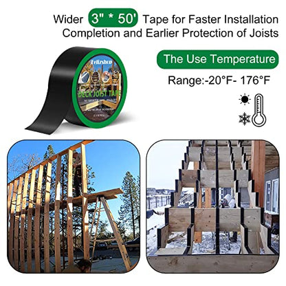 Joist Tape Deck Flashing Tape Butyl Tape 3" x 50' Upgraded Widening Weatherproof Deck Joist Tape for Flashing Deck Joists Building Joists and Beams, Anticorrosive(2 Rolls) - style: 3" x 50' -2 Rolls