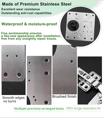 8PCS Cabinet Hinge Repair Plate Stainless Steel Hinge Repair Brackets Kit for Kitchen Cupboard Door with Fixing Screws