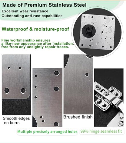 8PCS Cabinet Hinge Repair Plate Stainless Steel Hinge Repair Brackets Kit for Kitchen Cupboard Door with Fixing Screws