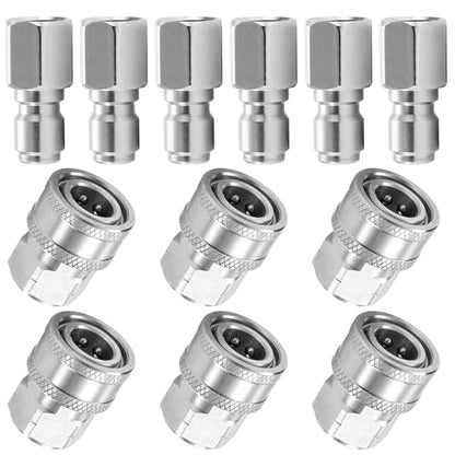 3/8 Inch NPT Pressure Washer Adapter Set, Quick Connector 12-Piece - color: Silver-gray