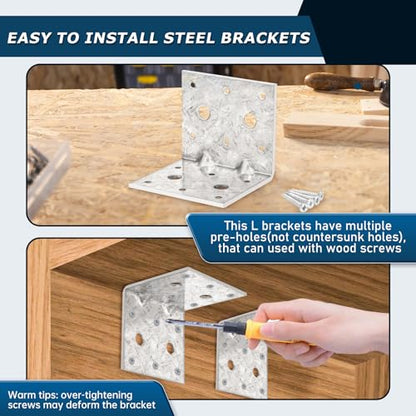 6 Pack Corner Bracket L Brackets for Wood HDG Angle Brackets Versatile Corner Brace Anti-Rust and Reinforcing,2.8MM Thickness,2.75x2.75x3.14in - size: 2.75x2.75x3.14in