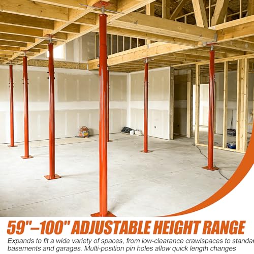 Adjustable House Jack Post, 55" - 100" Heavy Duty Steel Support Pole Jacks - color: Orange