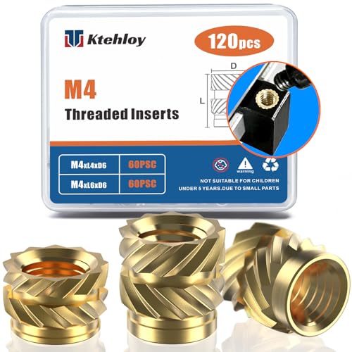 120Pcs M4 Threaded Inserts, M4 Female Thread Metric Knurled Nuts Assortment Kit, Brass Heat Set Insert for Plastic and 3D Printing Components (M4x4x6, M4x6x6)