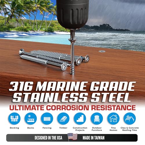 Allen's Trading Co. #10 x 2.5 Inch 316 Stainless Steel Screws Marine Grade (1500 Pack, T25 Star) | Stainless Steel Wood Screws w/Driver Bit | High Corrosion Resistance for Coastal Construction - size: 10 x 2.5 Inch