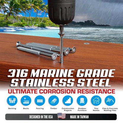 Allen's Trading Co. #10 x 2.5 Inch 316 Stainless Steel Screws Marine Grade (100 Pack, T25 Star) | Stainless Steel Wood Screws w/Driver Bit | High Corrosion Resistance for Coastal Construction - size: 10 x 2.5 Inch