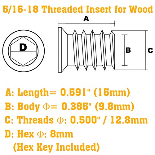 5/16-18 Threaded Inserts for Wood 15mm Length Furniture Screw in Threaded Insert Nuts 40 Pieces - size: 5/16-18 x 15mm*40pcs