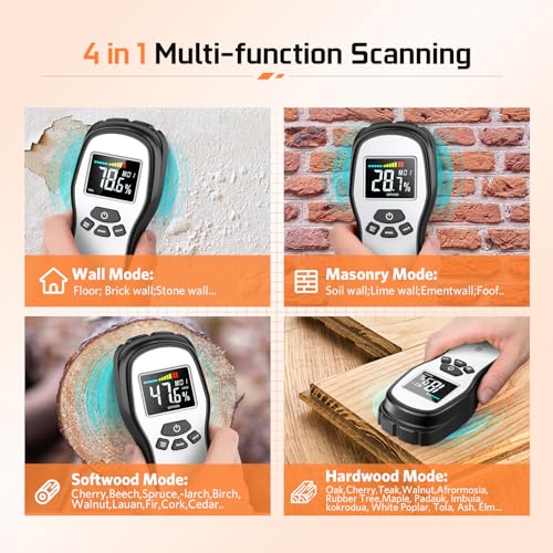 Pinless Wood Moisture Meter, Firewood Moisture Meter for Lumber Drywall - color: Black Silver