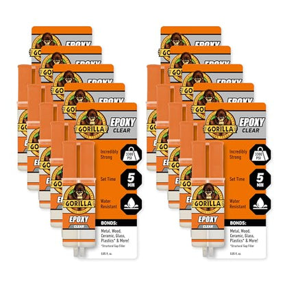 Gorilla 2 Part Epoxy, Clear Epoxy, 0.85 Ounce Syringe (Pack of 10) - 5 Minute Set, Incredibly Strong Bonding - size: 10 - Pack
