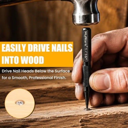 MulWark 4-Piece Nail Set and Center Punch Set, 1/32" to 1/8" Hardened Cr-V Steel Nail Setter Kit with Anti-Slip Knurled Grip, Precision Woodworking & Carpentry Tool Punch Set - size: 5 inch center punch(Pack of 4), style: 5 inch center punch(Pack of 4)
