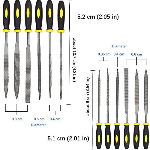 Wood Rasp File Kit - 12 Assorted Small Metal Needle Files Set with Bristle Brush and Hand Strap Carrying Case (Rasps included 2 Sizes of Flat, Pointed Flat, Round, Half Round, Square, Triangle)