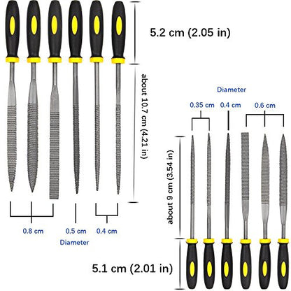 Wood Rasp File Kit - 12 Assorted Small Metal Needle Files Set with Bristle Brush and Hand Strap Carrying Case (Rasps included 2 Sizes of Flat, Pointed Flat, Round, Half Round, Square, Triangle)