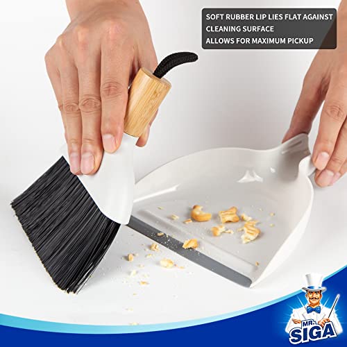 MR.SIGA Mini Dustpan and Brush Set, Bamboo Handle, White, 1 Set - color: White