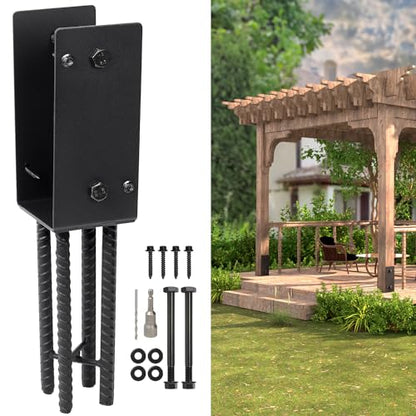 4x4 U-Shape Post Base Heavy Duty Wet Concrete Holder (Black - Set 1) - size: 4IN, style: Set 1