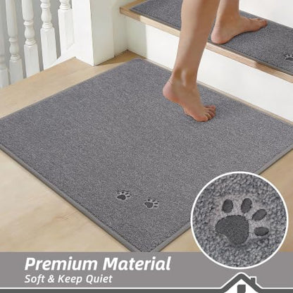 BEQHAUSE Stair Landing Rug Non-Slip 30"x30", Landing Mats for Stairs, Grey - color: Grey - Dog Paws, size: 30 in X 30 in (1 Pieces)