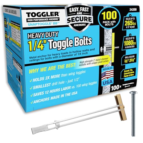TOGGLER SNAPTOGGLE Drywall Anchors with 1/4-20 x 2.5 in Bolts, 100 Pack - size: 100 Pack w/ Bolts