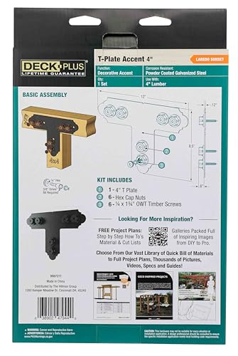 Deck Plus Laredo Sunset T Plate Connector Kit, 4in, 1 Pack, Black