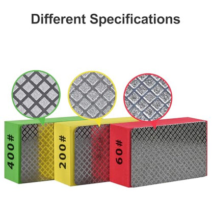 3pcs Diamond Hand Polishing Pads for Ceramic Tile Glass Grinding,Sanding Blocks Polishing 60#,200#,400# - size: 3PCS-60#-200#-400#