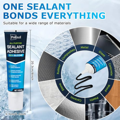 Black RTV Silicone Sealant Adhesion – 100% Silicone Caulk, Waterproof Sealant for Windshield, Headlights, Sunroof, Kitchen, Bathroom & Home Fast Curing, Crack-Proof – 5oz/150g