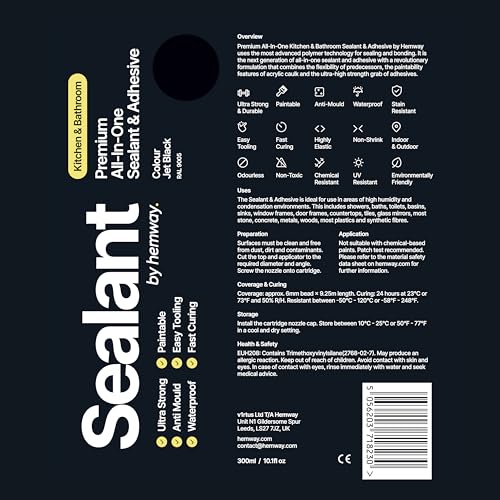Hemway Kitchen & Bathroom Jet Black Sealant & Adhesive - 300ml 1 Pack - color: Jet Black