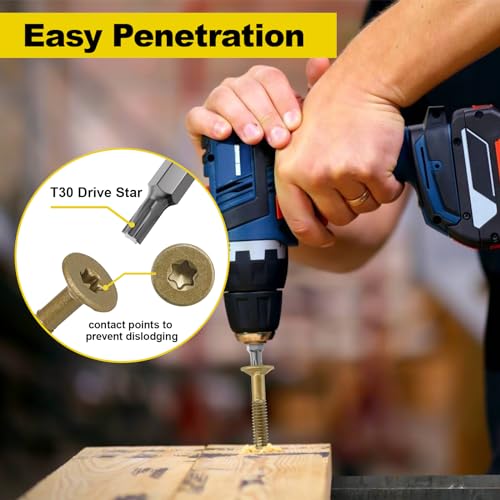 #14 x 3-1/4 Self-Tapping Trailer Deck Screws,550PcsT25 Star Bits Screws - color: Gold, size: #14 x 3-1/4in 550pcs